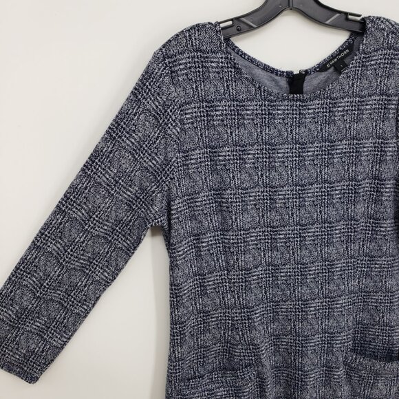 3/$25 41 Hawthorn Aniya Plaid Jacquard Knit Shift Dress L Pockets Work Navy Blue - Picture 8 of 11
